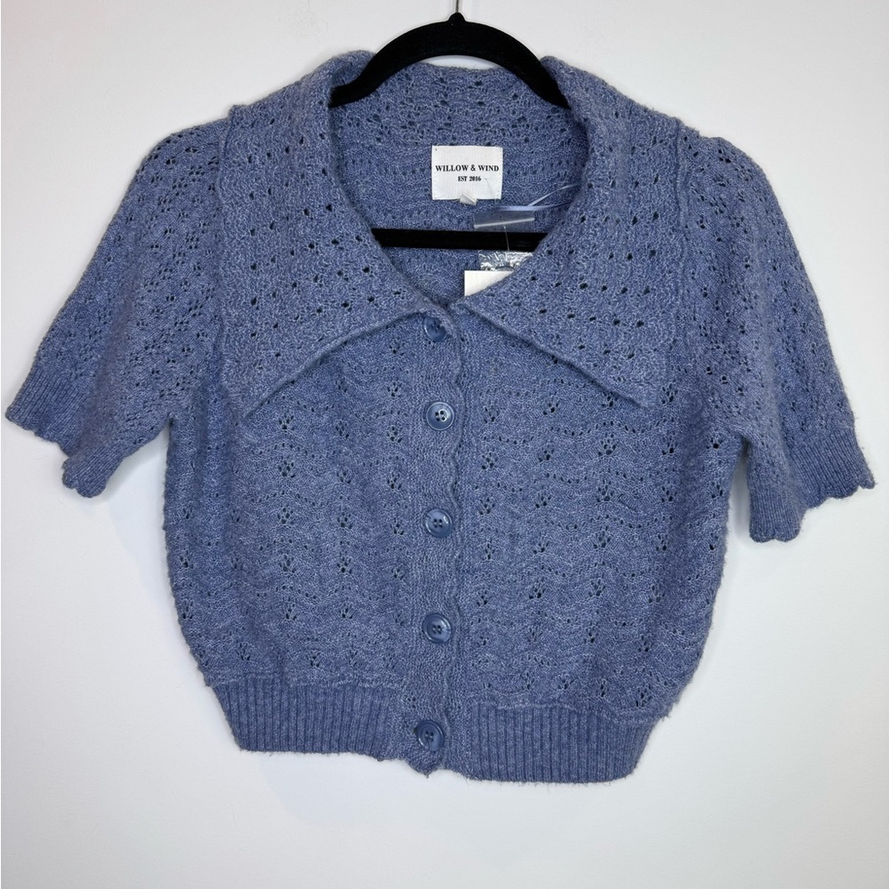 New Willow & Wind Blue pointelle Knit Cardigan size XS in country blue